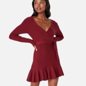 VIMPUNEC Burgundy Skater Mini Sweater Dress L